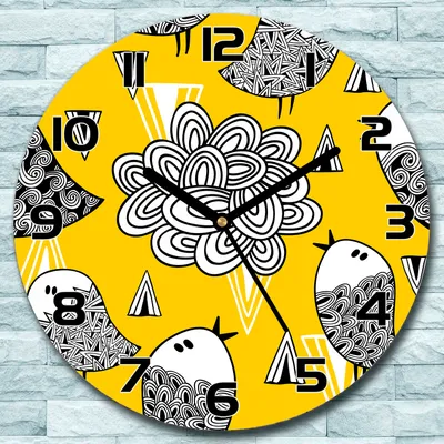 Produktbild von Wanduhr aus Glas Rund fi 30 Vogel gelb und grau Quarz Deko Schlafzimmer Büro