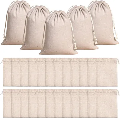 Productafbeelding van Stoffen zakjes - Set van 24 - Kleine stoffen zakjes om te vullen - 15 x 20 cm - Katoenen zakjes met trekkoord - Cadeauzakjes