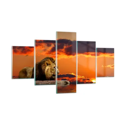Produktbild von Bilder auf glas - Löwe Sonne Landschaft - 125x70cm - Glasbilder - Wandbilder - Kunstdruck - zum Aufhängen bereit - Wanddekoration aus Glas - Glas Bilder - Wandbild auf Glas - 5 Teile - GEA125x70-0230
