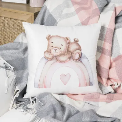 Image de Housse de coussin, housse de coussin décorative pour enfant, velours 40 x 40 cm, ours en peluche