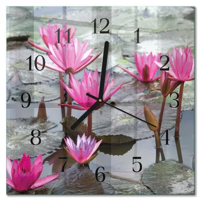 Immagine prodotto di Orologio da parete Tulup Glasuhr, orologio da cucina, vetro vero, 30x30 cm, design moderno e decorativo, silenzioso, con lancette nere - motivo: ninfee