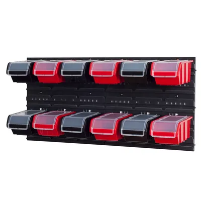 Produktbild von Set Wandregal Boxen 12 Stapelboxen  schwarz rot