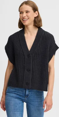 Produktbild von b.young BYOTINKA Damen Weste Strickweste Cardigan mit Knöpfen V-Ausschnitt Rippbündchen Oversize