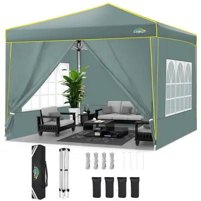 Image de Pavillon d'extérieur 3x3 mètres, imperméable, stable, résistant à l'hiver, avec 4 parois, protection UV 50+, couleur gris