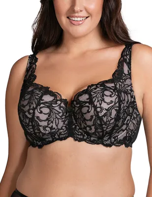 Produktbild von Vivisence Dame Bügel-BH Geblümt Gepolsterte Schalen Spitze Klassisch Elegant 1063, Schwarz, 100D