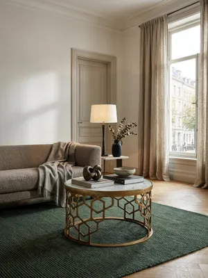 Produktbild von Couchtisch Echter Marmor Weiß 60x60x36 cm Sofatisch Metall Gold, Design Wohnzimmertisch Rund, Kleiner Kaffeetisch Modern, Beistelltisch Anstelltisch Wohnzimmer