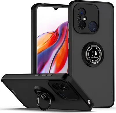 Produktbild von Redmi 12C Hülle, Ring Halter Ständer Matte Transluzent TPU Rahmen Stoßfest Schutzhülle für Xiaomi Redmi 12C Schwarz