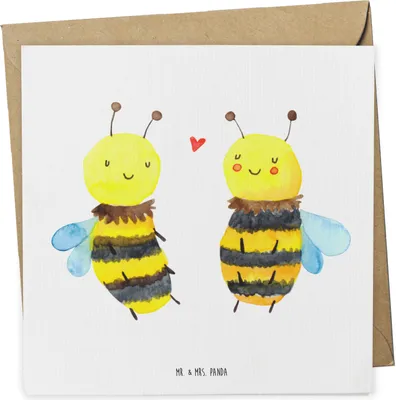 Produktbild von Mr. & Mrs. Panda Grußkarte Biene Verliebt - Weiß - Geschenk, faltkarte, anlasskarte, doppelkarte, Glückwunschkarte, Klappkarte