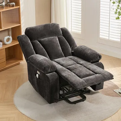 Immagine prodotto di okwish Poltrona massaggiante con massaggio a 8 punti e riscaldamento, poltrona reclinabile con porta USB e funzione di sollevamento, poltrona relax con tasca laterale, grigia