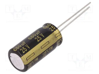 Produktbild von 2x Kondensator: elektrolytisch geringe Impedanz 680uF THT 25VDC EEUFM1E681 Elektr