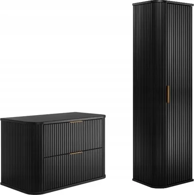 Image de Rodan | Meubles salle de bains - Noir Mat | 80/52/41 cm & 35/139/31 cm | Sous-vasque, armoires hautes