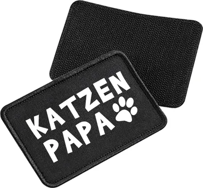 Produktbild von Huuraa Patch Katzenpapa Tapse Black 10 x 6,5cm Baumwolle Klettpatch für Mütze Geschenkidee