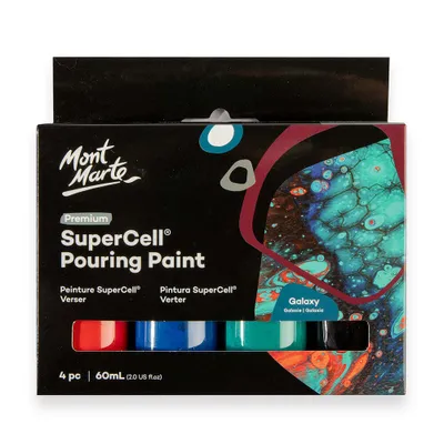Produktbild von Mont Marte SuperCell® Pouring Acrylfarbe Set, Gieß-Acryl, je 4 x 60 ml, Farbe GALAXY, Untereinander vermischbar & bereits mit Medium vorgemischt