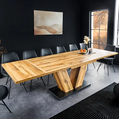 Produktbild von riess-ambiente Ausziehbarer Esstisch MONTREAL 180-280cm natur Plankeneiche Holz-Design V-Gestell Esszimmertisch Tisch Konferenztisch
