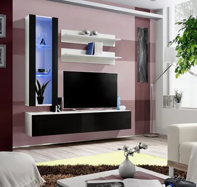 Produktbild von Design Hänge Vitrine Regale Wohnwand Set 4tlg Wohnzimmer TV-Ständer Möbel