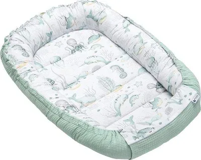Obrázok produktu pre Detské hniezdo z 100 % bavlny, cestovná postieľka 100 x 60 x 15 cm, mätová