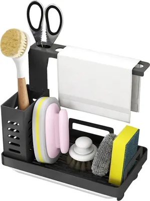 Produktbild von Küchenorganizer-Set, Edelstahl Spülbecken Organizer , Küchenregale, Trockenständer mit Abtropfschale und rutschfeste Pad,  Spülbeckenregal für Küche