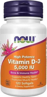 Produktbild von Vitamin D3 5000 IU 120 Weichkapseln Now Foods