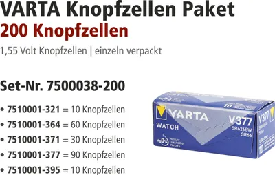 Produktbild von Varta Aktionspakete, 321, 364, 371, 377, 395 sortiert