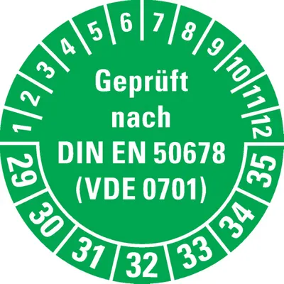 Produktbild von Dreifke® Prüfplakette  nach DIN EN 50678 (VDE 0701) 29-35, grün, Dokum...