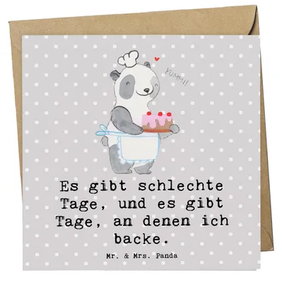 Produktbild von Mr. & Mrs. Panda Glückwunschkarte Panda Backen - Grau Pastell - Geschenk, Hobbybäcker, doppelkarte, Grußkarte, Klappkarte, faltkarte, anlasskarte, Kuchen
