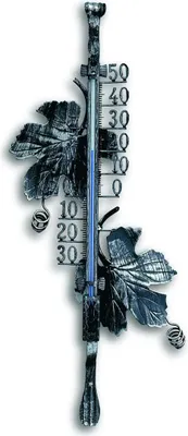Produktbild von Außenthermometer 12.5004 Schmiedeeisen Höhe 38,5 cm mit handgeschmiedeten Weinblättern inklusive Montagematerial
