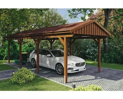 Produktbild von Einzelcarport SKAN Holz Fichtelberg inkl. Dachschindeln rot 317 x 808 cm Nussbaum