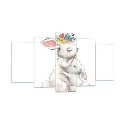 Produktbild von Bilder auf glas - 5 Teile - Kaninchen Hase Kinder - 160x85cm - Glasbilder - Wandbilder - Bilder - zum Aufhängen bereit - Wanddekoration aus Glas - Glas Bilder - Wandbild auf Glas - GEA160x85-4725
