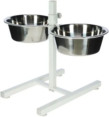 Produktbild von Hundeleckerbox mit Edelstahlbehältern, verstellbare Hundeleckerbox, 2 x 1800 ml, 43 cm hoch, weiß