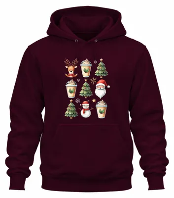 Productafbeelding van Rentier Kaffee Kerstman Sneeuwpop Kerst Winter Hoodie, Bourgogne, XL