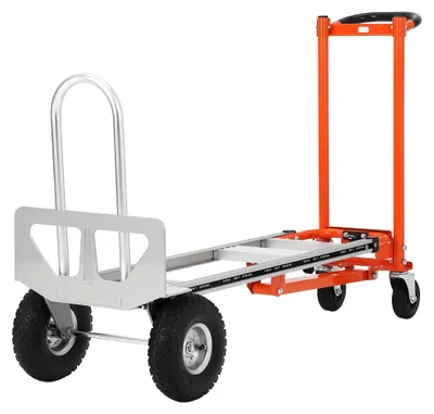 Obrázok produktu pre Skladacia vozík – 3-v-1 transportný vozík – schodisková pomôcka – kolesá odolné proti prepichnutiu – nosnosť 340 kg – hliníková zliatina – oranžová a strieborná farba