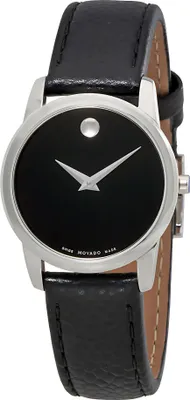 Produktbild von Movado Museum Classic Damenuhr silber schwarz Lederarmband
