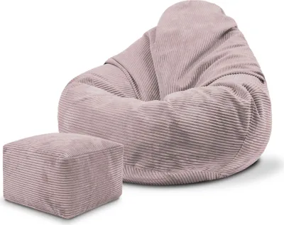 Produktbild von Dreamroots Bean Bag 70x70x70 cm Sitzsack Kinder mit Lehne und Hocker und Bezug Sitzkissen Boden Chill Sack Sitzsack mit Füllung, Silver Pink