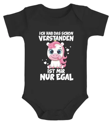 Produktbild von Baby Body Einhorn mit Spruch Ich hab das schon verstanden ist mir nur egal Baumwolle lustige Babygeschenke MoonWorks® schwarz 3-6 Monate