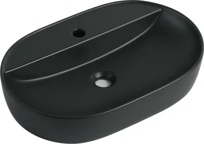 Produktbild von sanicomfort Aufsatzwaschtisch TARI 60 x 40 cm – ovales Waschbecken ohne Überlauf – Keramik Waschschale in schwarz matt, modernes Design für Bad & Gäste-WC