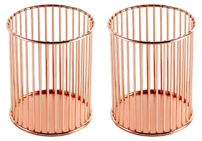 Produktbild von Runder Stiftehalter aus Eisenkunst, Aufbewahrungskorb für Make-up-Pinsel, Metall, Stiftebecher, Schreibtisch-Organizer für Zuhause, Schule, Büro, 2 Stück, Roségold