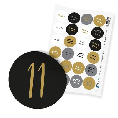 Produktbild von itenga 24x Zahlensticker Z52 Schlicht Schwarz Weiß Gold Grau 1-24 I 2,0cm