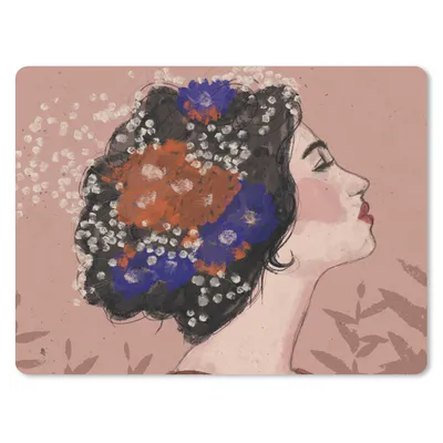 Produktbild von MuchoWow® Mauspad Mousepad Porträt - Blumen - Frau - Braun - Pastell 40x30 cm - Mousepads - Maus Mat - Pad - Mausunterlage - Anti Rutsch