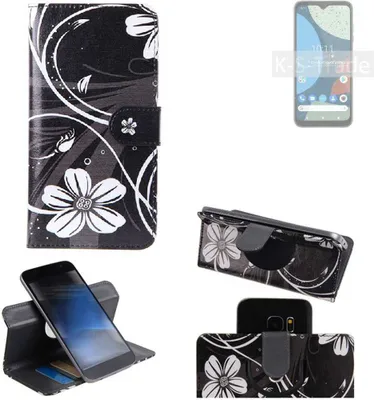 Produktbild von K-S-Trade Schutzhülle Handyhülle kompatibel mit Fairphone 4 Hülle 360° Wallet Case ''Flowers'' Klapphülle Hülle schwarz-weiß 1x