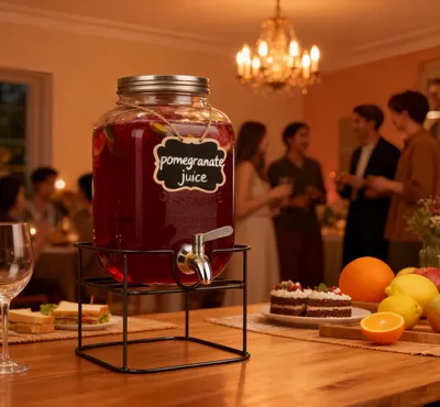 Produktbild von Glas Getränkespender mit Edelstahlhahn, 4 Liter, mit Ständer, für die Küche