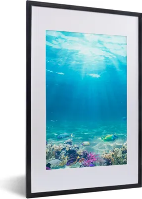 Produktbild von MuchoWow® Gerahmtes Poster Unterwasserwelt - Meerestiere - Wasser - Korallen - Blau 40x60 cm - Poster mit Schwarzem Bilderrahmen Wandposter Rahmen Foto Bilder - Poster in Rahmen