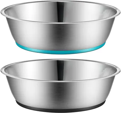 Produktbild von 2er-Set Edelstahl-Katzen- Und Kleinhundenäpfe, 430 ml, Mit Silikonbasis, Für Trockenfutter Und Wasser