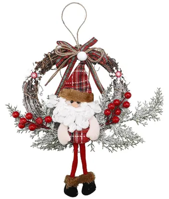 Image de Couronne de Noël de 35 cm, décor de Noël, sapin en rotin, couronne décorative