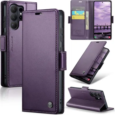 Obrázek produktu pro Pouzdro pro Samsung Galaxy S26 Ultra, RFID Blokování Karet, Pokročilé Flip Kožené Pouzdro s Funkcí Stojánku Fialová