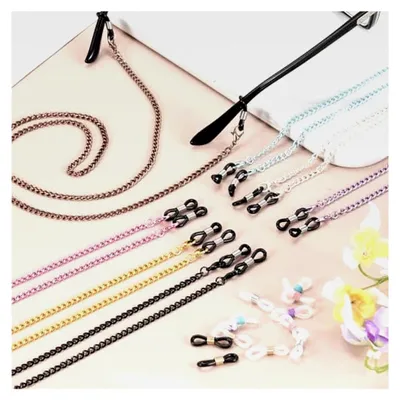 Produktbild von Brillenkette 75 cm Metallische Brillenband mit 6 Kettenenden für Damen Blau