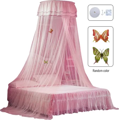 Produktbild von Universal Dome Bed Canopy Einzeleingang Feinmaschiges Bettnetz Spitzenvorhang Prinzessinnenstil Schlafzimmerdekoration Einfache Installation Rosa