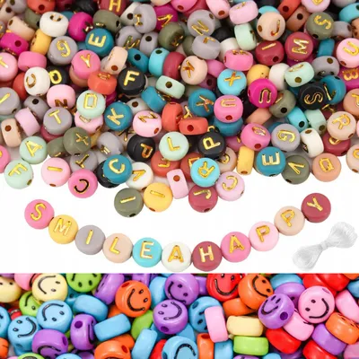 Produktbild von Buchstaben-Set, Smiley-Perlen 5mm + Schnur für Schmuckarmbänder