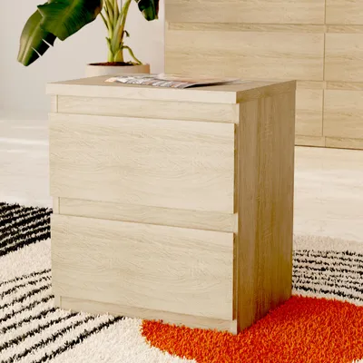 Produktbild von Forte EDMORE Kommode 40 45, moderner Nachttisch mit 2 Schubladen, Beistelltisch, Holzwerkstoff, Sonoma Eiche Holzdekor, 41,8 cm breit x 49,3 cm hoch x 32,2 cm tief
