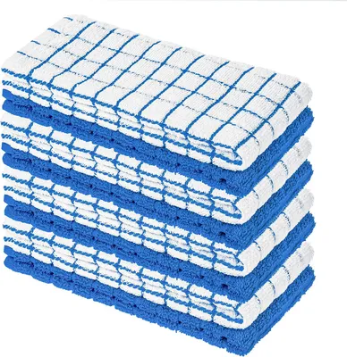 Produktbild von Premium-Frottee-Geschirrtücher im 8er-Pack, 40 x 64 cm, weiß-blau kariert, von StickandShine / 100 % Baumwolle