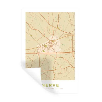 Obrázok produktu pre MuchoWow® Nálepka na stenu - Mapa mesta - Mapa - Vintage - Herve - 40x60cm - Samolepiaca a polohovateľná